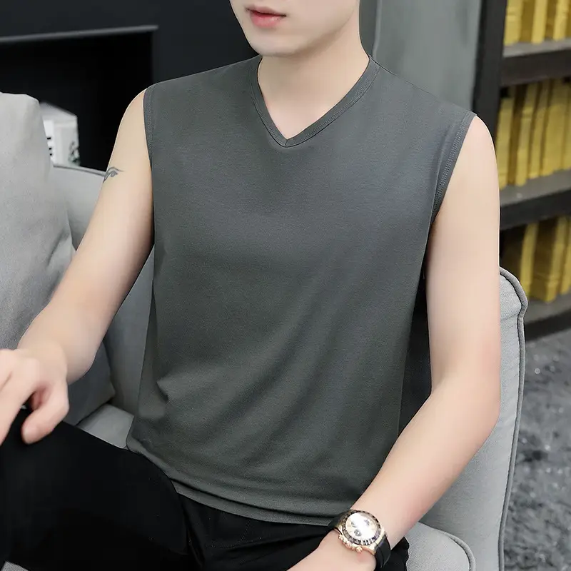 Men Sleeveless Vest Gray Ice Silk Summer Wear - Image 6