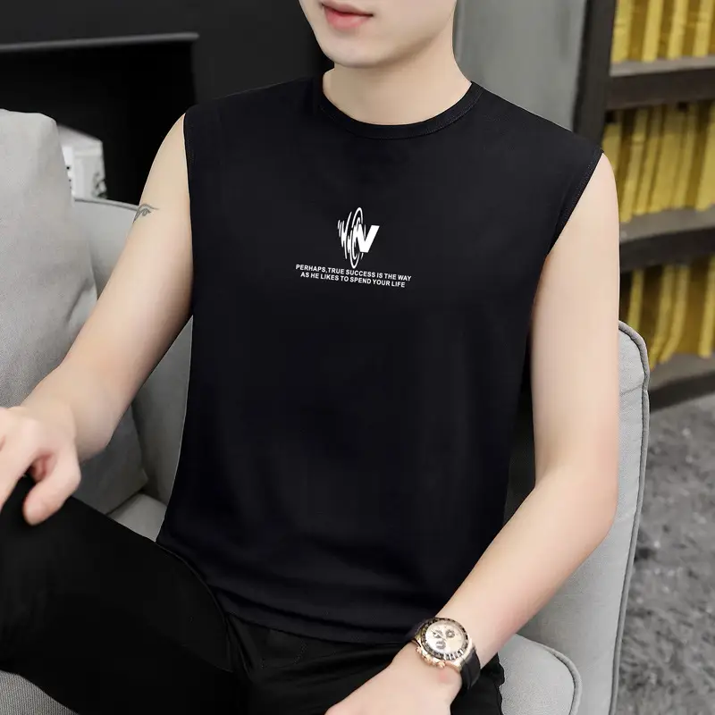 Men Sleeveless Vest Gray Ice Silk Summer Wear - Image 7