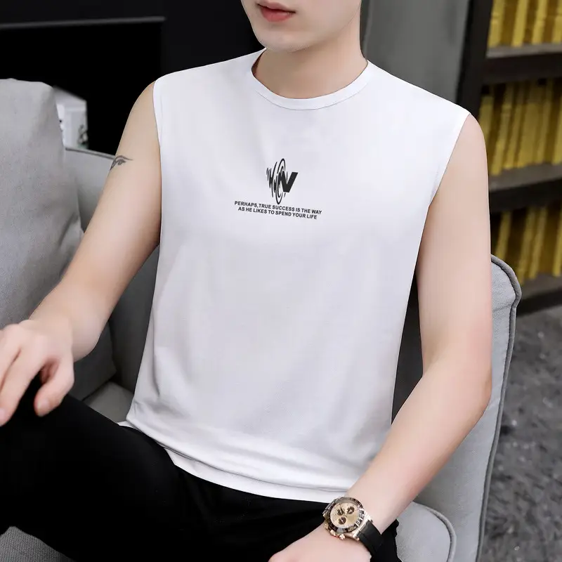 Men Sleeveless Vest Gray Ice Silk Summer Wear - Image 8
