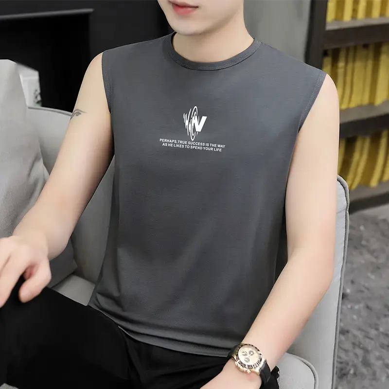 Men Sleeveless Vest Gray Ice Silk Summer Wear - Image 9