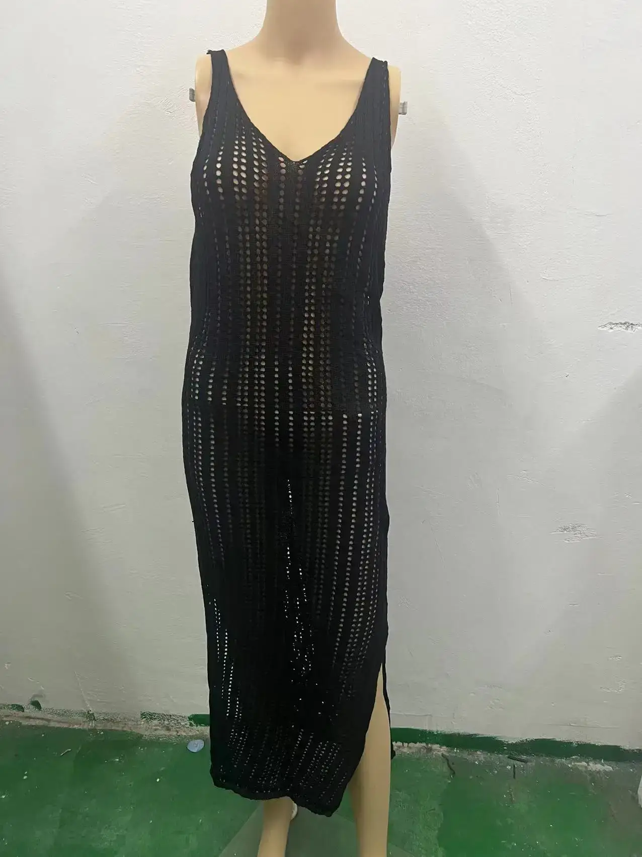 Women Knitted Beach Dress Brown Long Sleeve - Image 10
