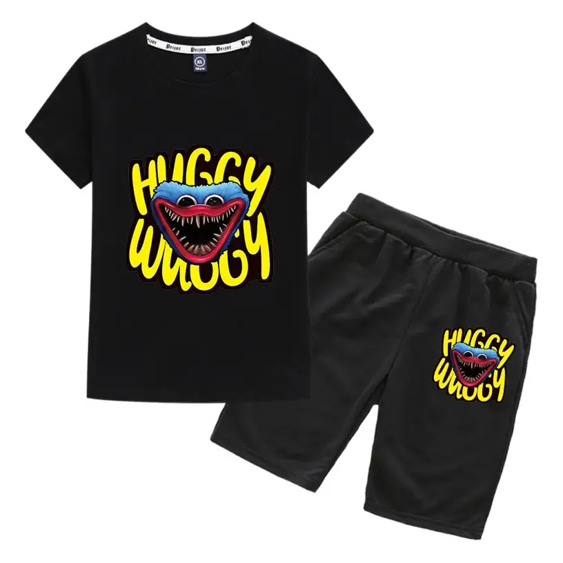 Huggy Wuggy 2-Piece Cotton Shorts Set Gray Black