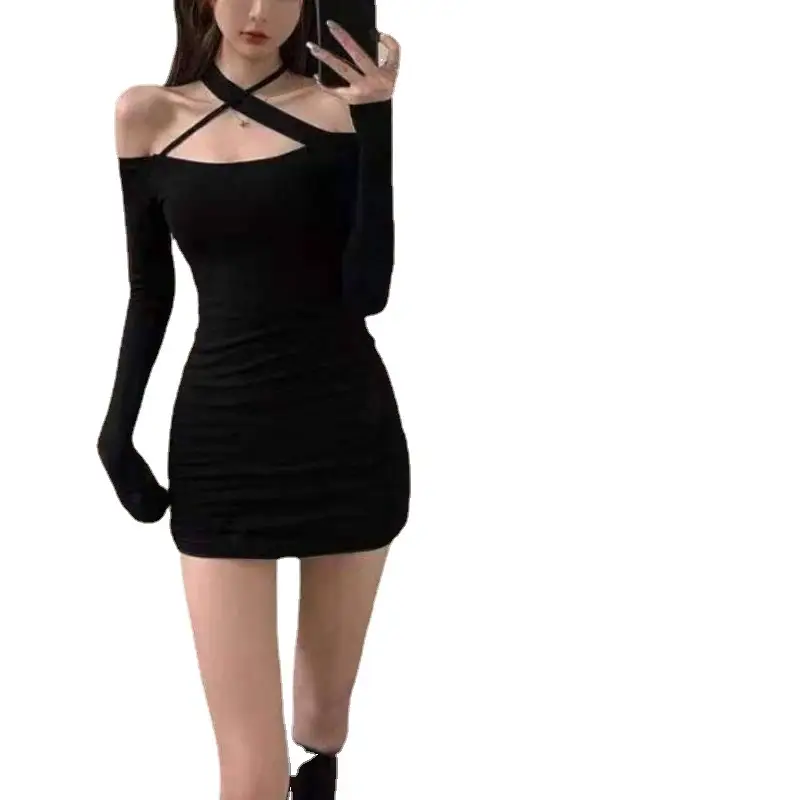 Women's White Halter Neck Slim Fit Skirt Dress