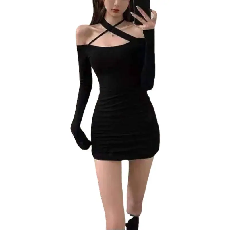 Women's White Halter Neck Slim Fit Skirt Dress