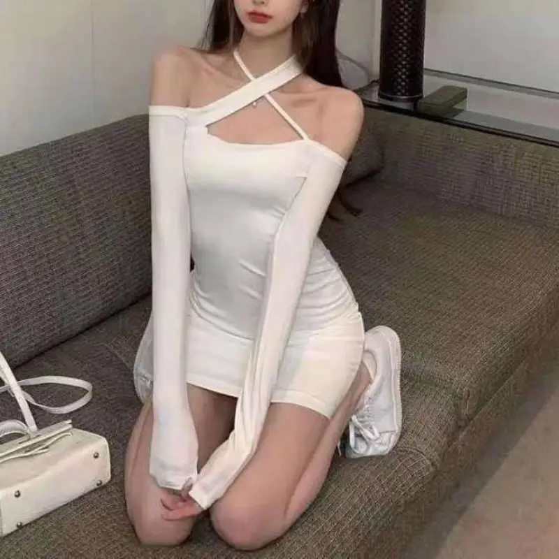 Women's White Halter Neck Slim Fit Skirt Dress — feature 11