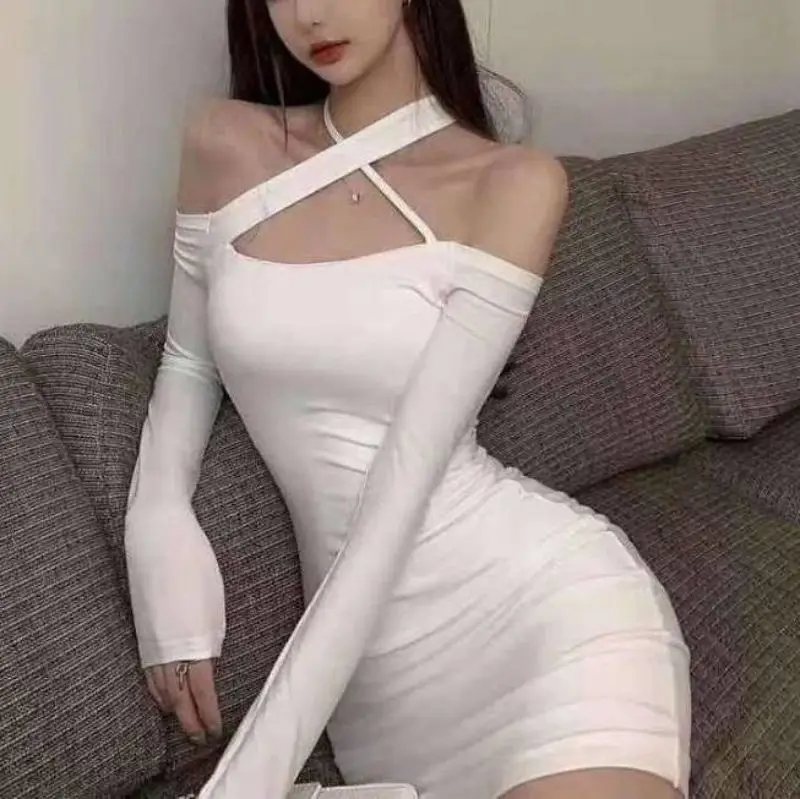 Women's White Halter Neck Slim Fit Skirt Dress — feature 12