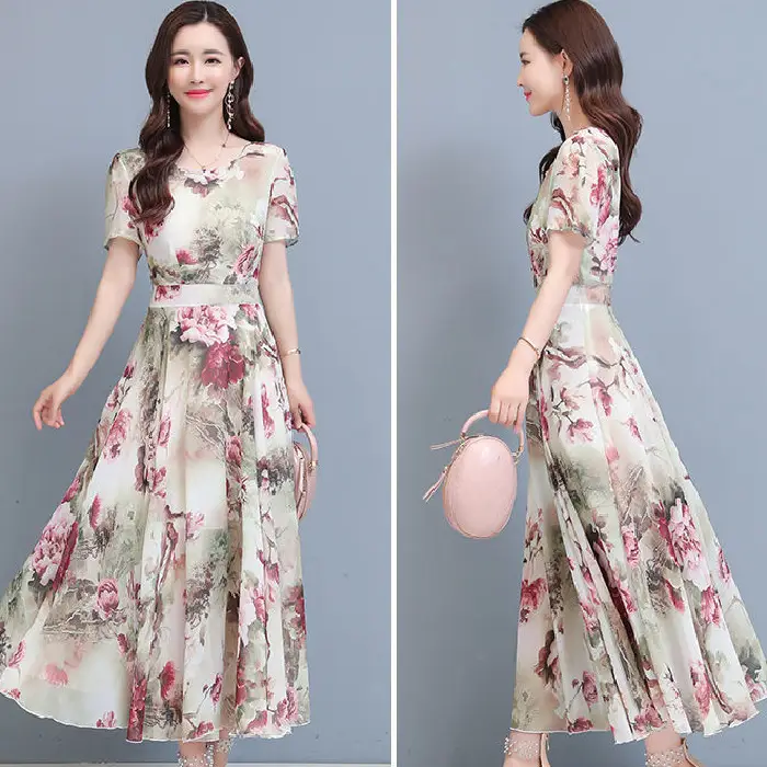 Women Floral A-Line Gown with Belly Cover Summer Dress
