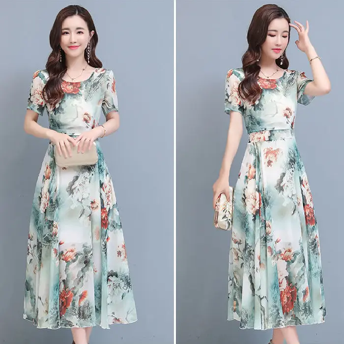 Women Floral A-Line Gown with Belly Cover Summer Dress