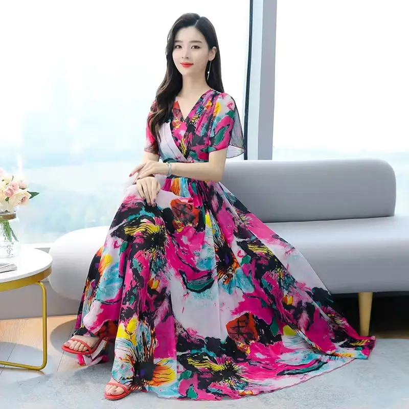 Women Floral A-Line Gown with Belly Cover Summer Dress