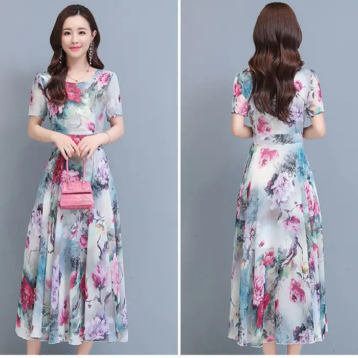 Women Floral A-Line Gown with Belly Cover Summer Dress