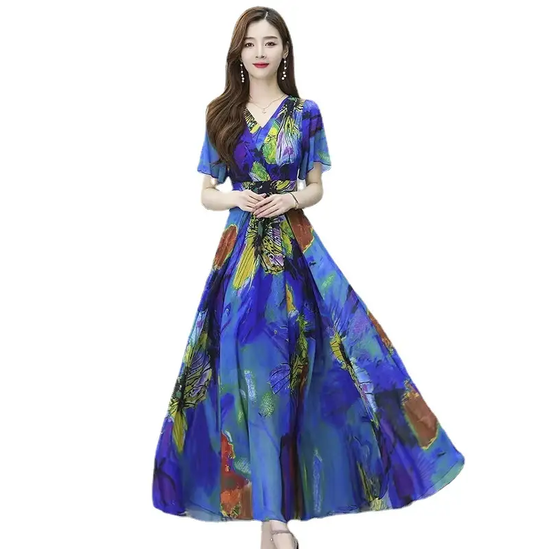 Women Floral A-Line Gown with Belly Cover Summer Dress