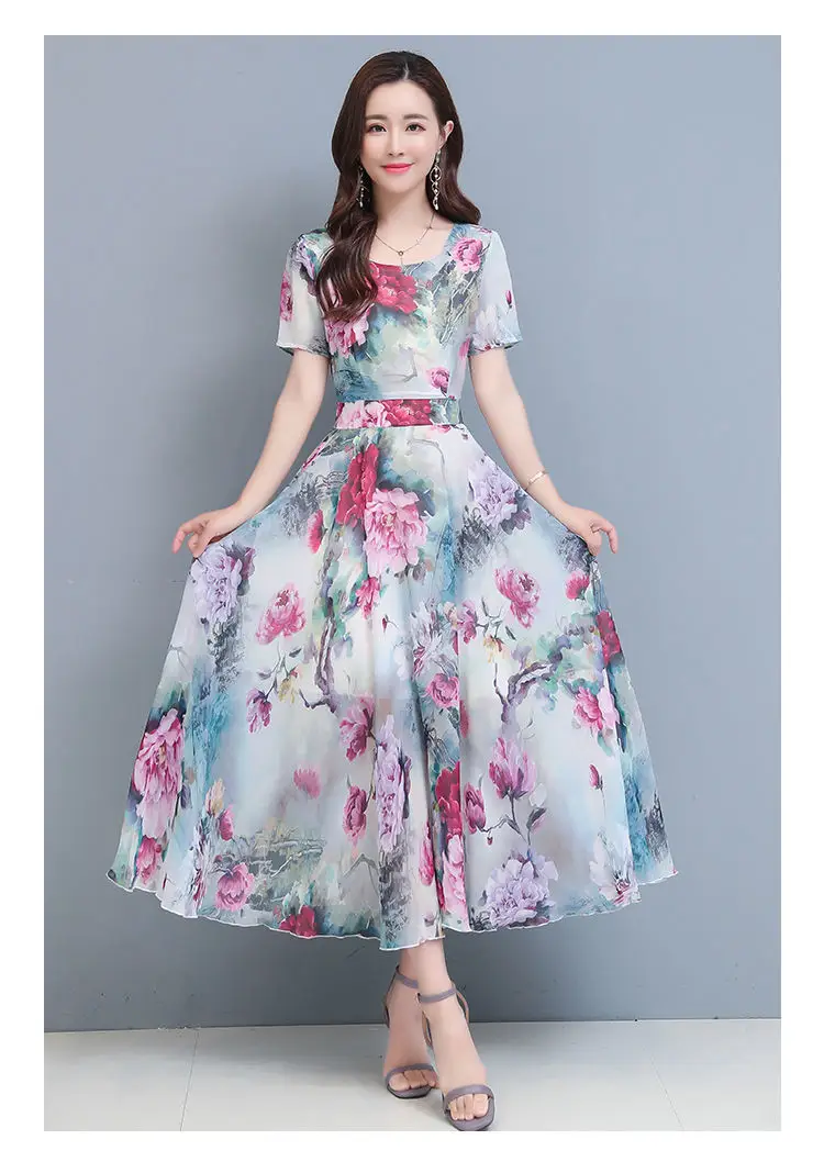 Women Floral A-Line Gown with Belly Cover Summer Dress — feature 16