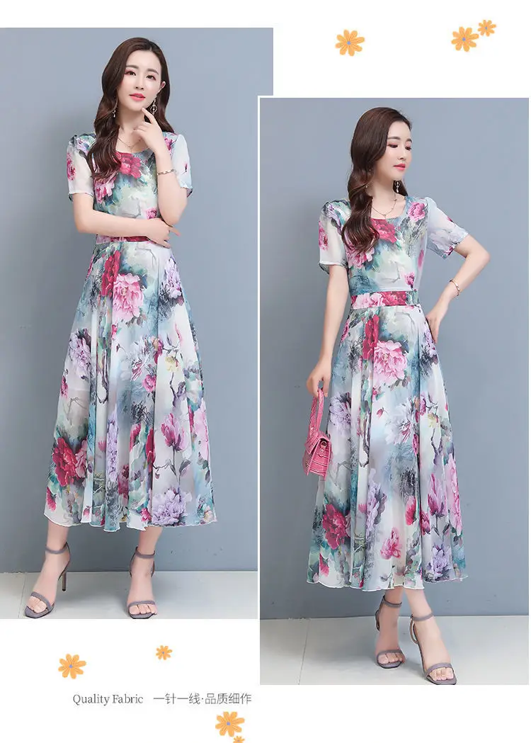 Women Floral A-Line Gown with Belly Cover Summer Dress — feature 17