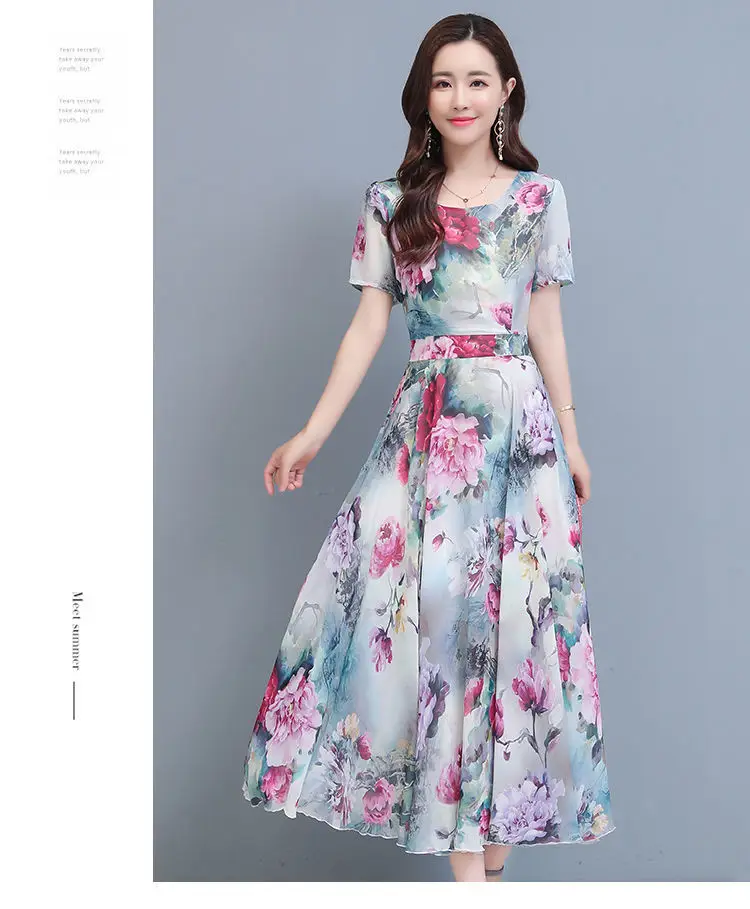 Women Floral A-Line Gown with Belly Cover Summer Dress — feature 18
