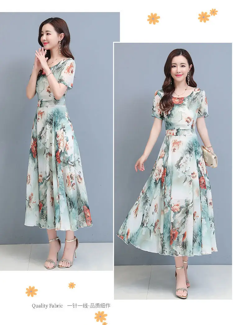 Women Floral A-Line Gown with Belly Cover Summer Dress — feature 23