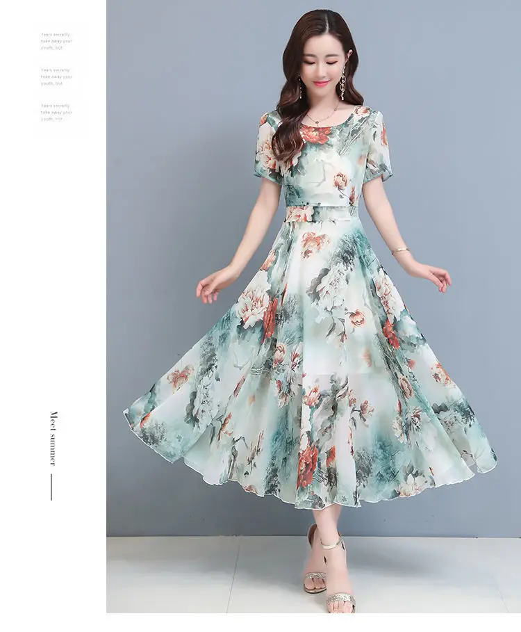 Women Floral A-Line Gown with Belly Cover Summer Dress — feature 24