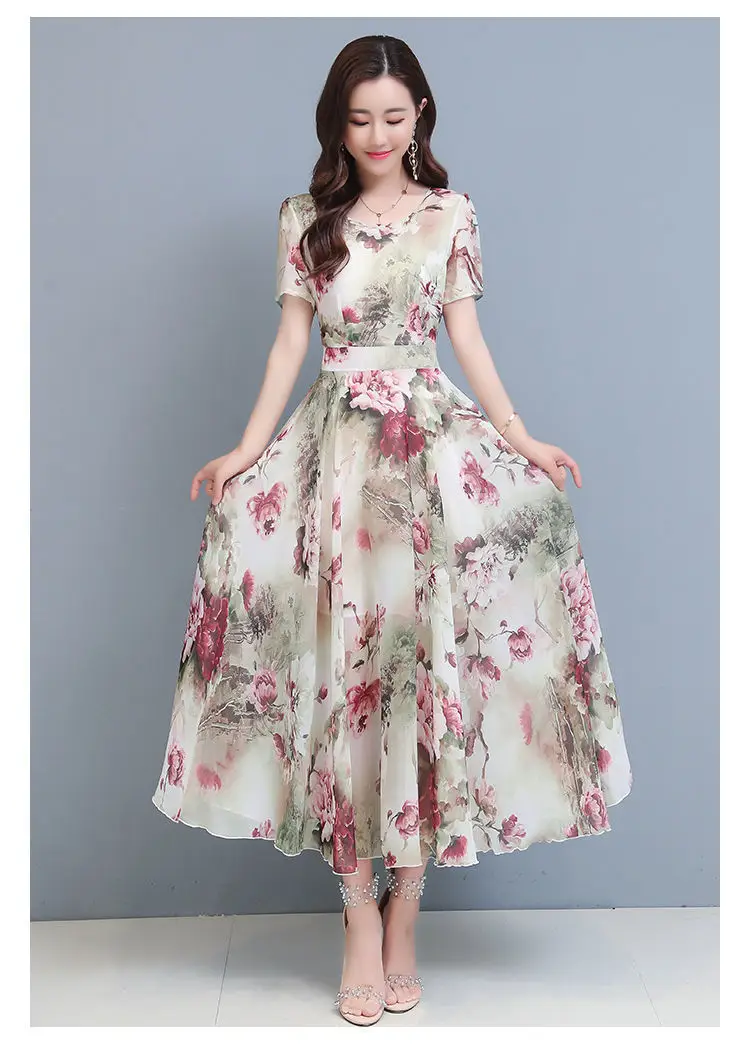 Women Floral A-Line Gown with Belly Cover Summer Dress — feature 26