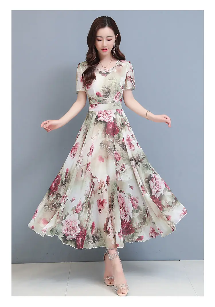 Women Floral A-Line Gown with Belly Cover Summer Dress — feature 29