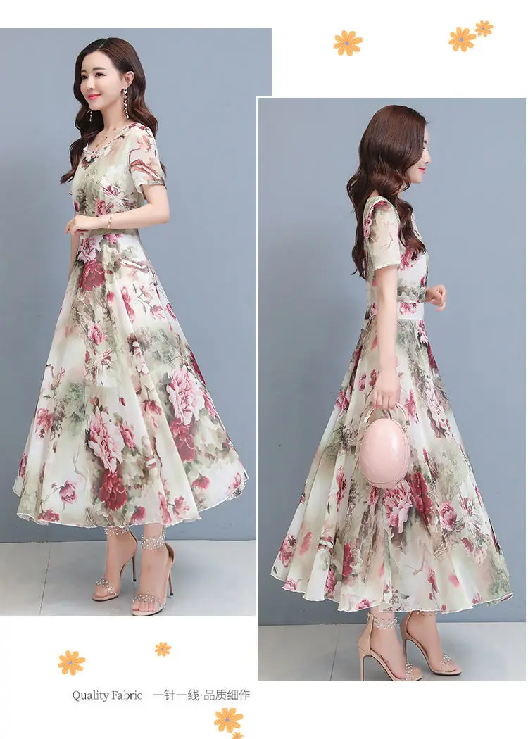 Women Floral A-Line Gown with Belly Cover Summer Dress — feature 30
