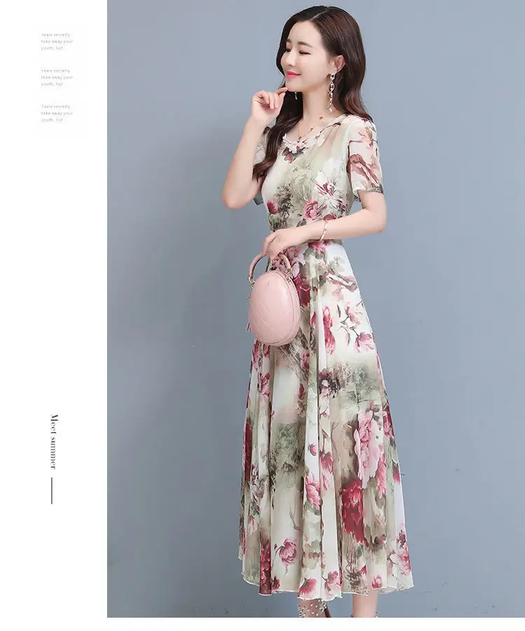 Women Floral A-Line Gown with Belly Cover Summer Dress — feature 31