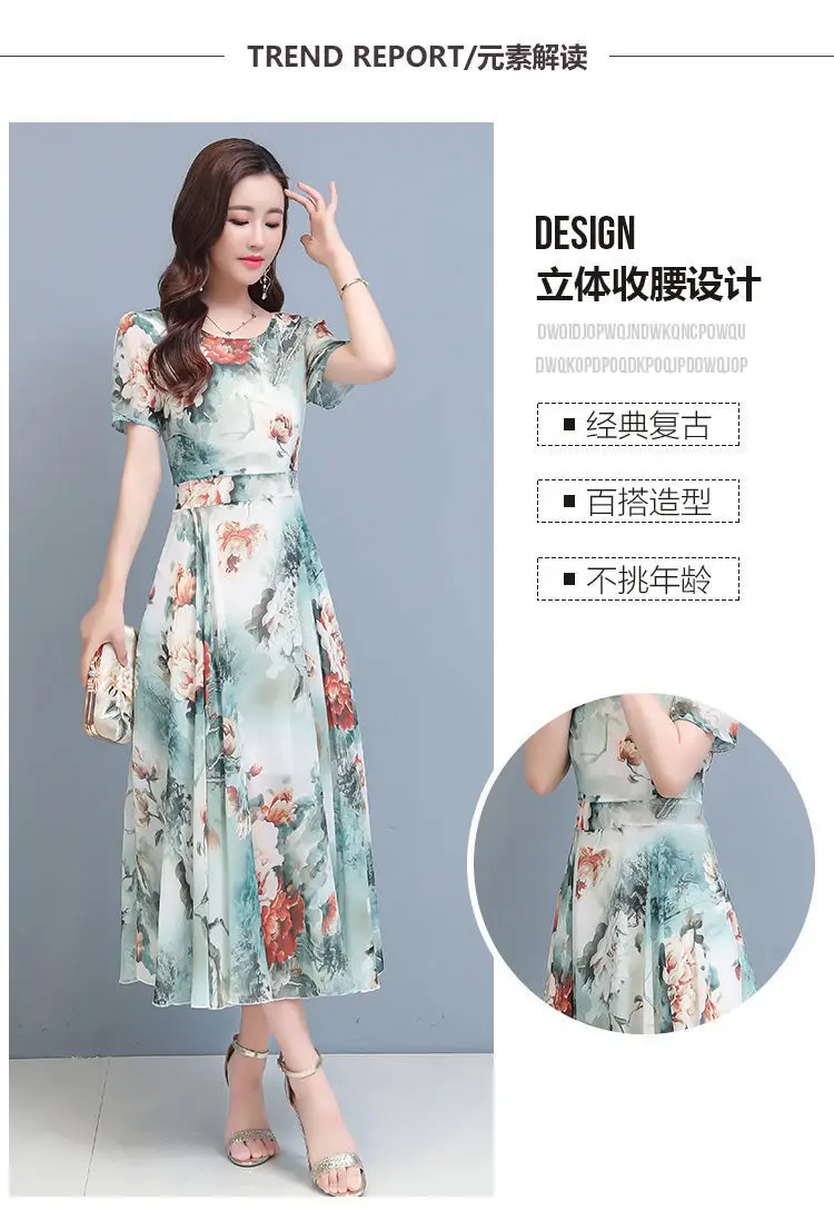 Women Floral A-Line Gown with Belly Cover Summer Dress — feature 5