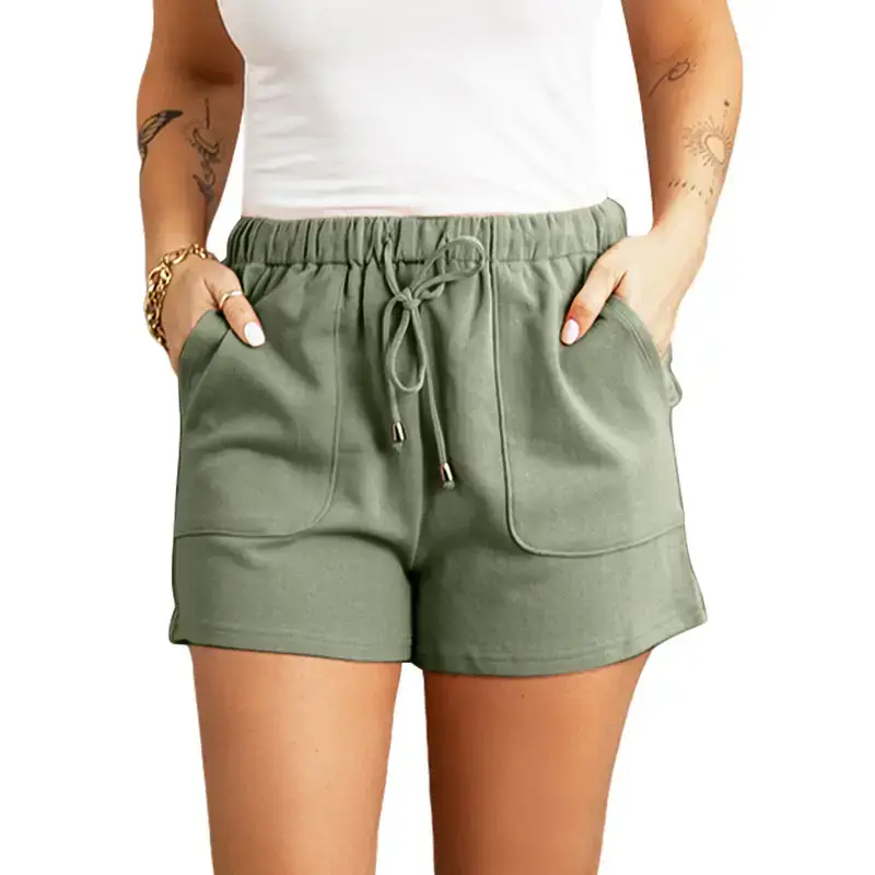 Women Green Drawstring Shorts Casual Summer - Image 7