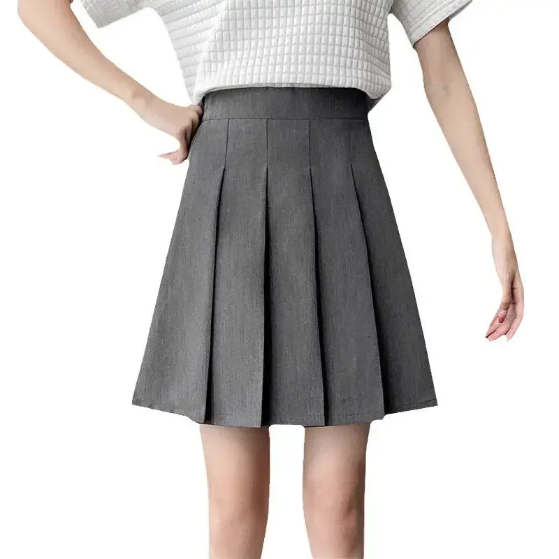 Japanese Pleated Skirt for Women, Grey, Elastic Waist, Slimming A-Line - Image 9