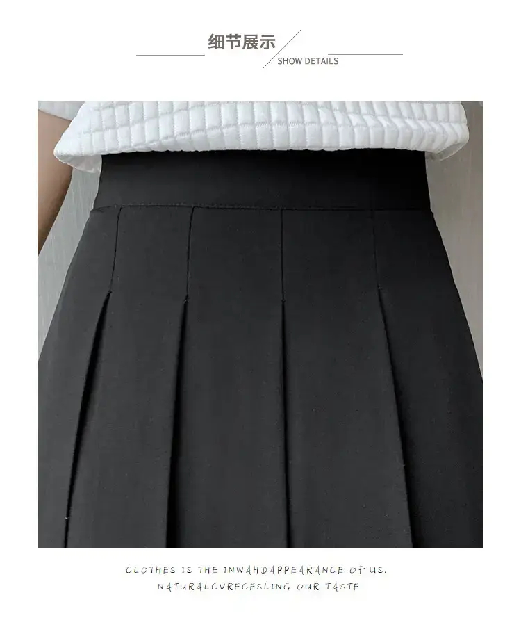 Japanese Pleated Skirt for Women, Grey, Elastic Waist, Slimming A-Line — feature 12