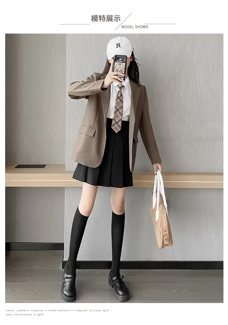 Japanese Pleated Skirt for Women, Grey, Elastic Waist, Slimming A-Line — feature 6