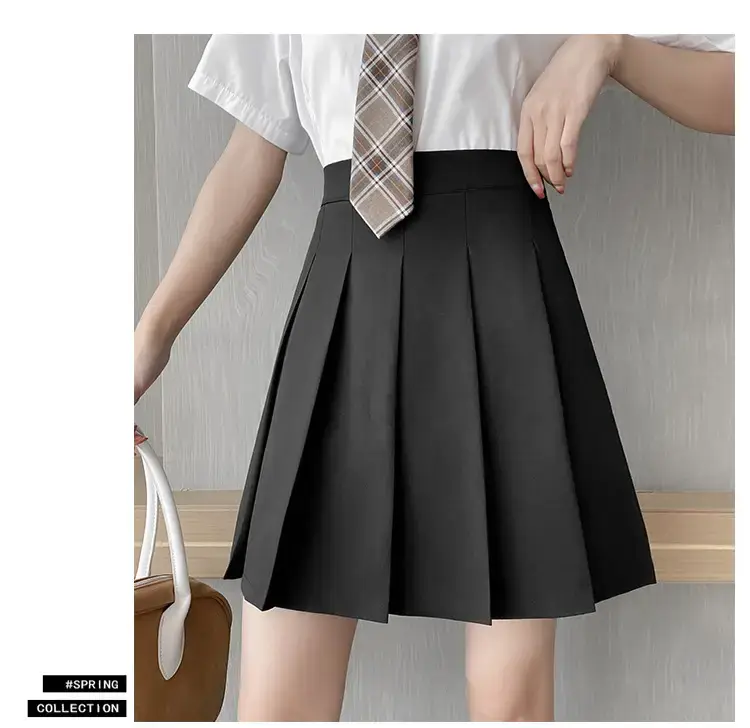 Japanese Pleated Skirt for Women, Grey, Elastic Waist, Slimming A-Line — feature 7