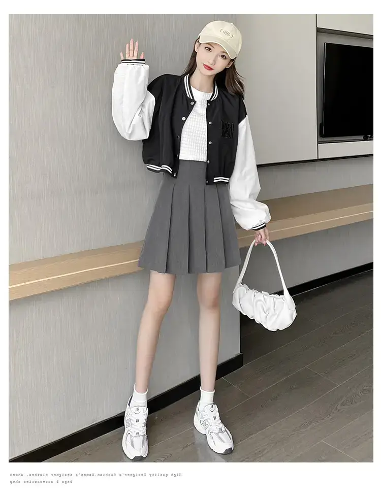 Japanese Pleated Skirt for Women, Grey, Elastic Waist, Slimming A-Line — feature 9