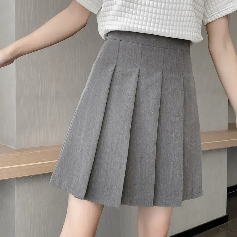 Japanese Pleated Skirt for Women, Grey, Elastic Waist, Slimming A-Line - Image 2