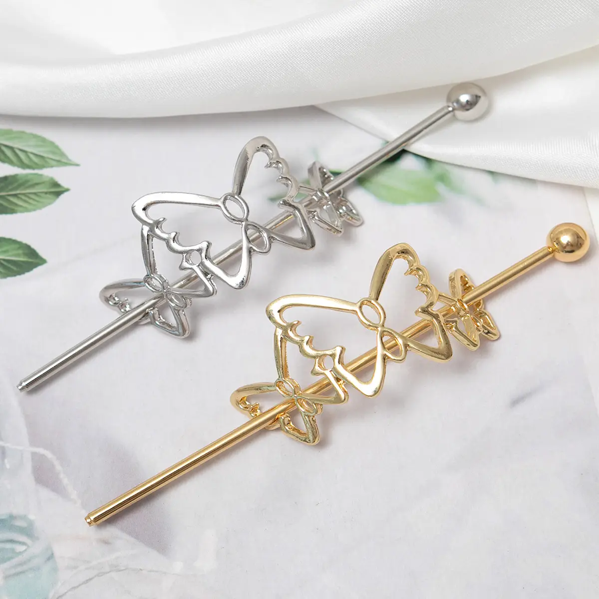 Golden Butterfly Hairpin with Ball Head Design