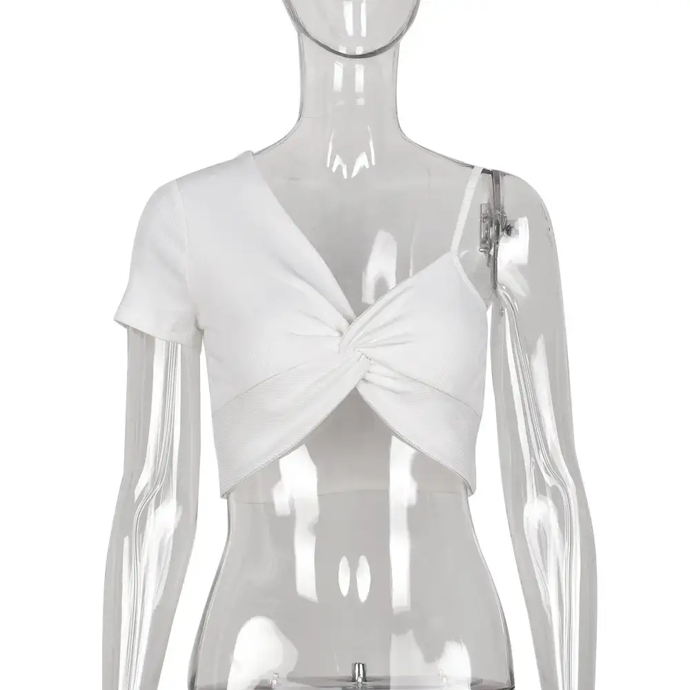 Women's White One-Shoulder Short Sleeve Bra Top - Image 6