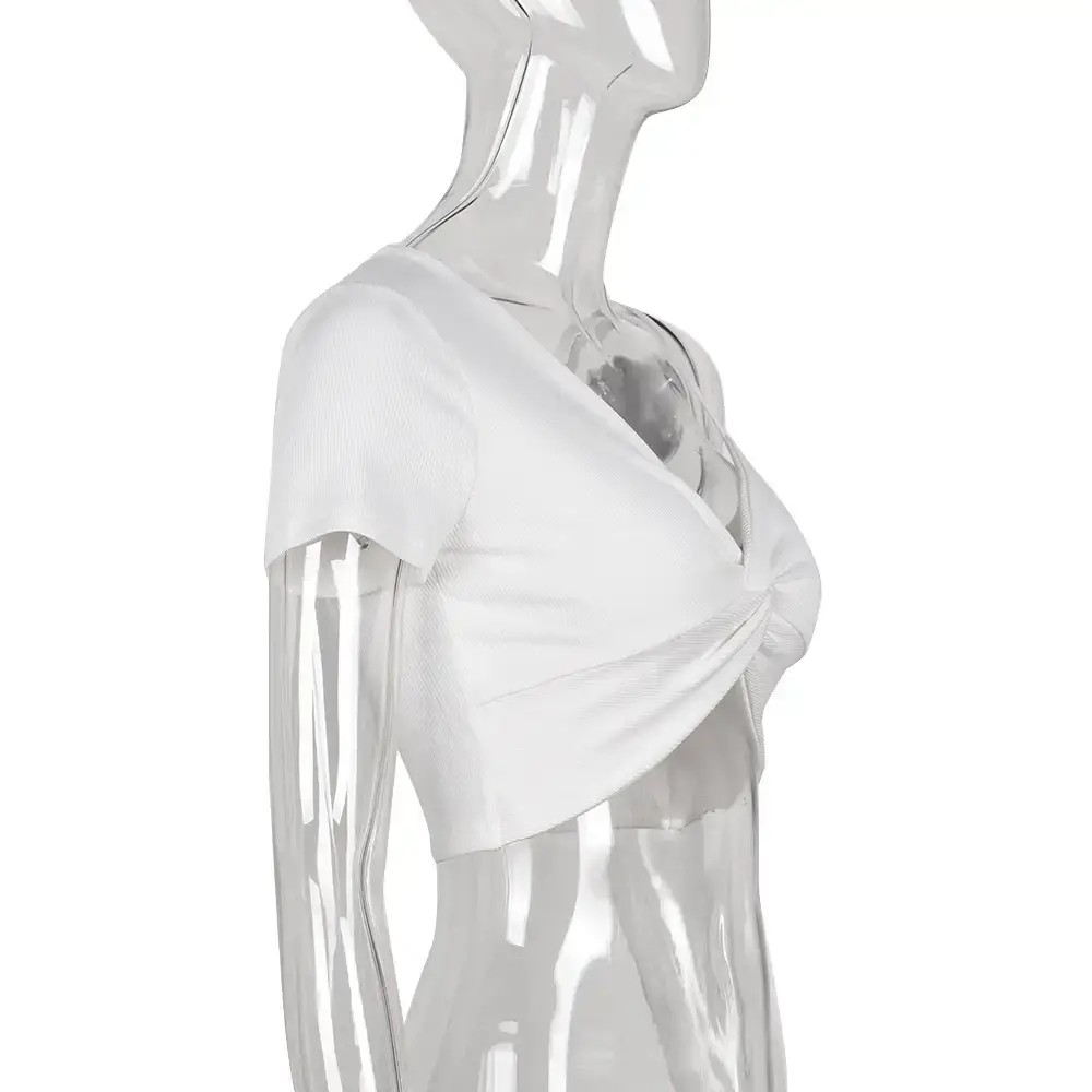 Women's White One-Shoulder Short Sleeve Bra Top - Image 2