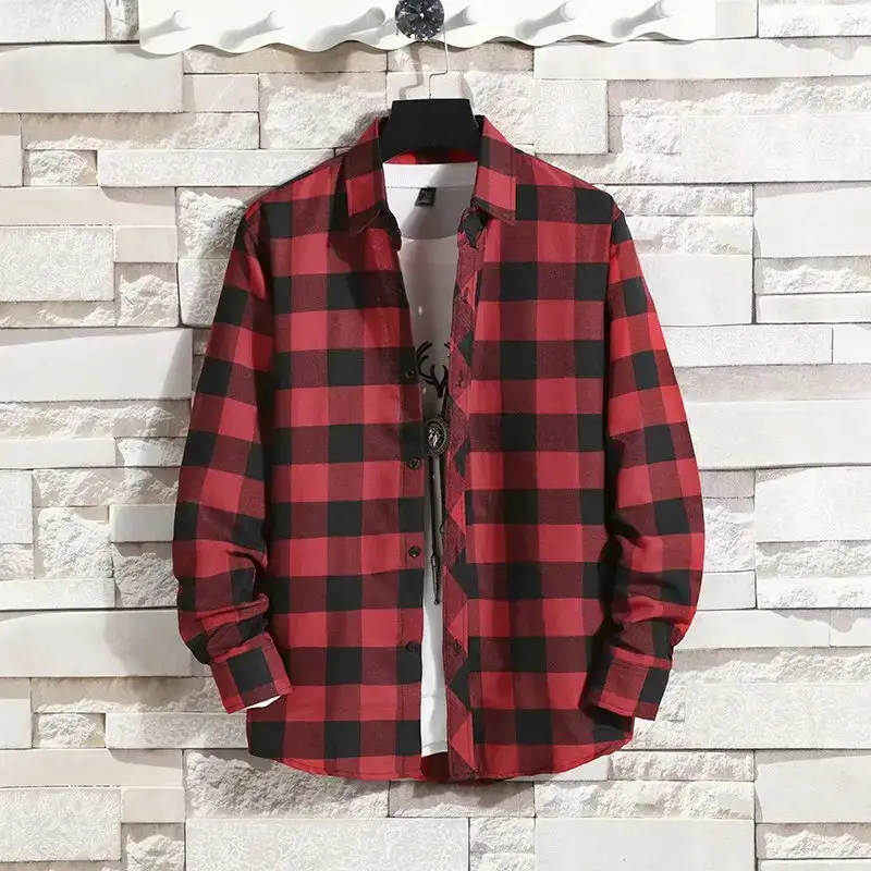Men's 2020 Plaid Long Sleeve Shirt Grey - Image 22
