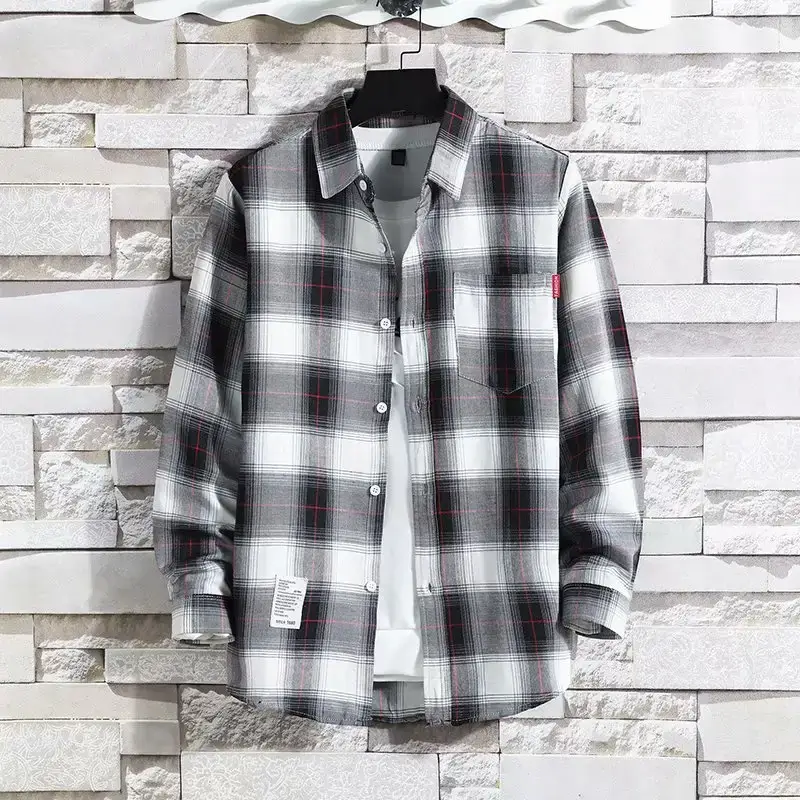 Men's 2020 Plaid Long Sleeve Shirt Grey — feature 18