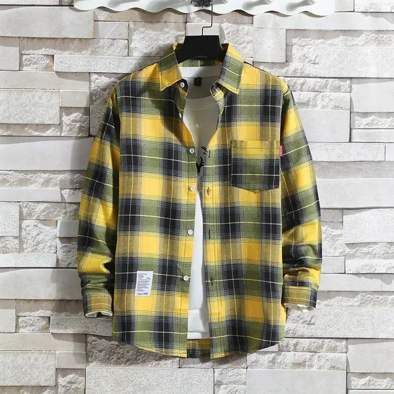 Men's 2020 Plaid Long Sleeve Shirt Grey - Image 12