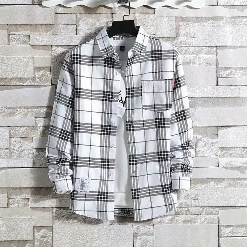 Men's 2020 Plaid Long Sleeve Shirt Grey - Image 15