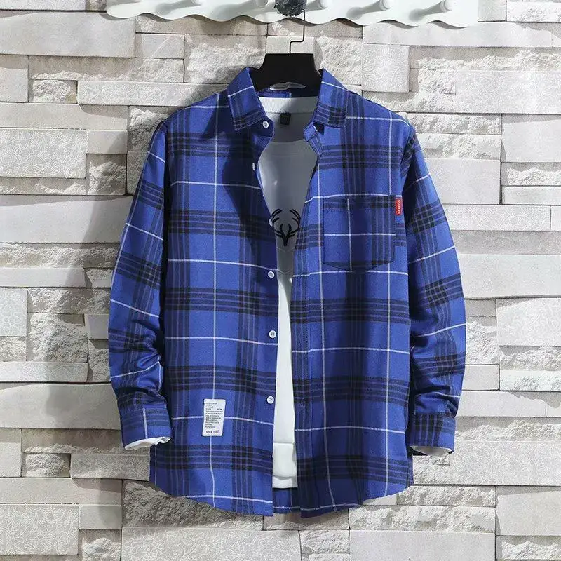 Men's 2020 Plaid Long Sleeve Shirt Grey - Image 16