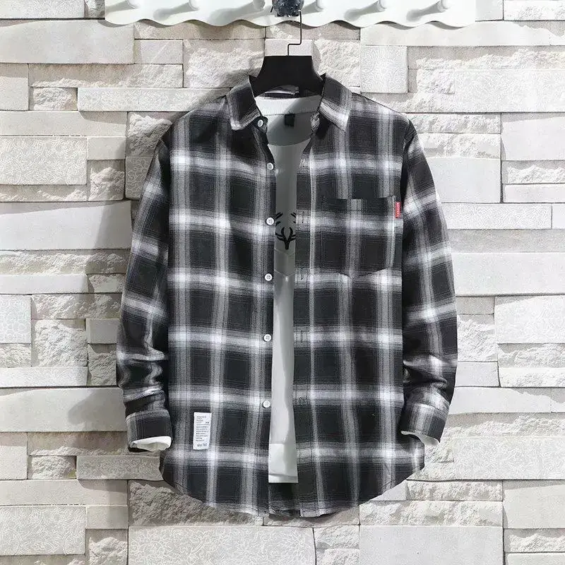 Men's 2020 Plaid Long Sleeve Shirt Grey - Image 2