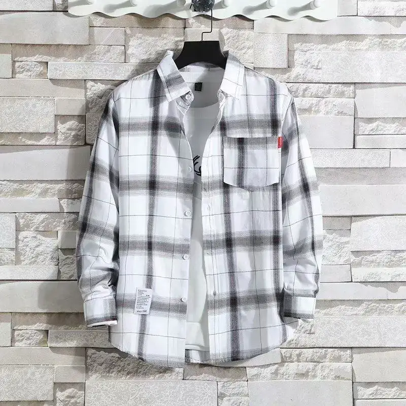 Men's 2020 Plaid Long Sleeve Shirt Grey - Image 4