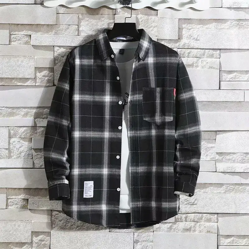 Men's 2020 Plaid Long Sleeve Shirt Grey - Image 5