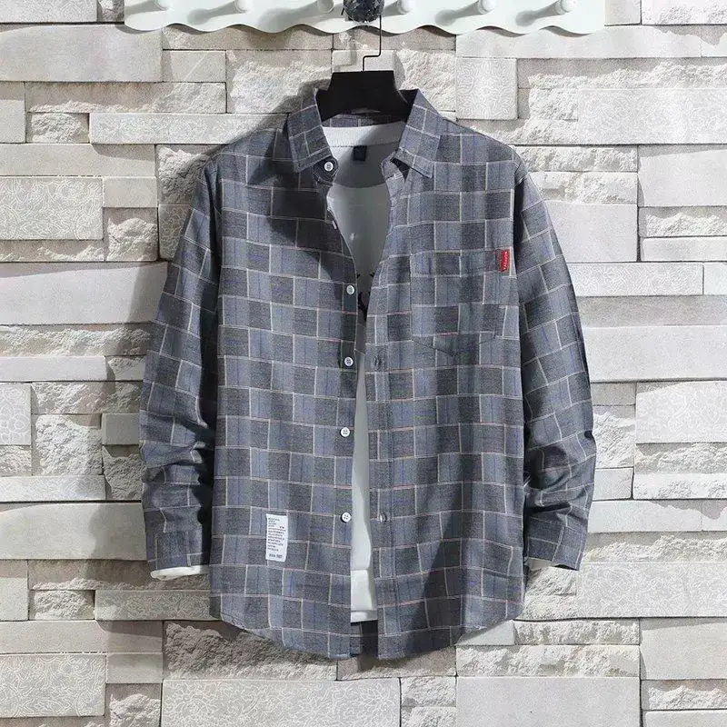 Men's 2020 Plaid Long Sleeve Shirt Grey - Image 6