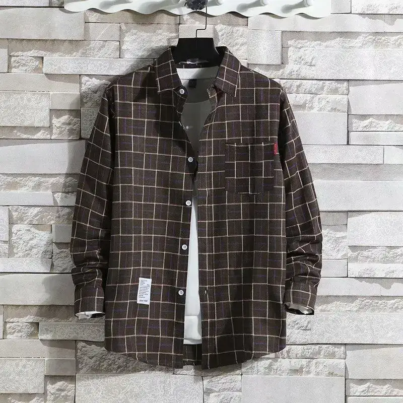 Men's 2020 Plaid Long Sleeve Shirt Grey - Image 7