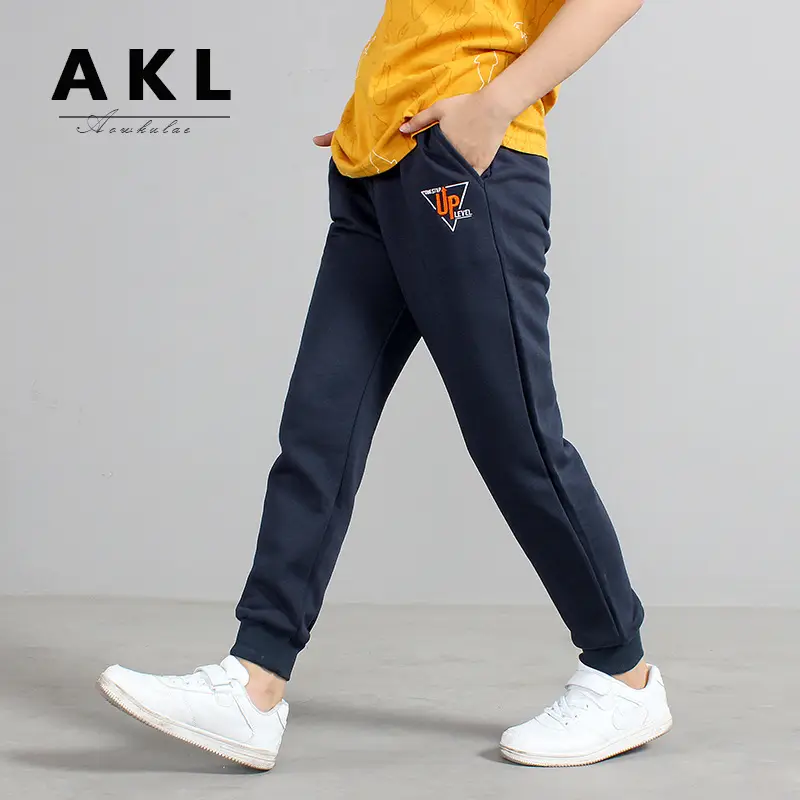 Kids Embroidered Sports Pants Grey Cotton Big Size - Image 16