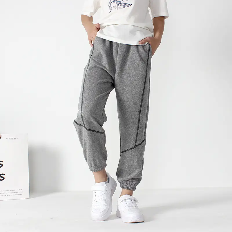 Kids Embroidered Sports Pants Grey Cotton Big Size - Image 5
