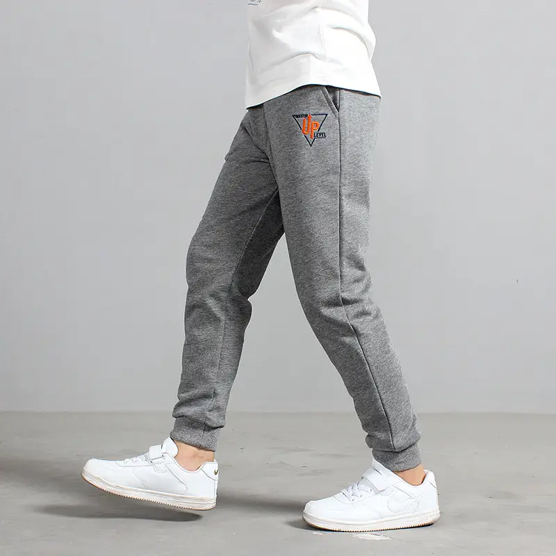 Kids Embroidered Sports Pants Grey Cotton Big Size - Image 12