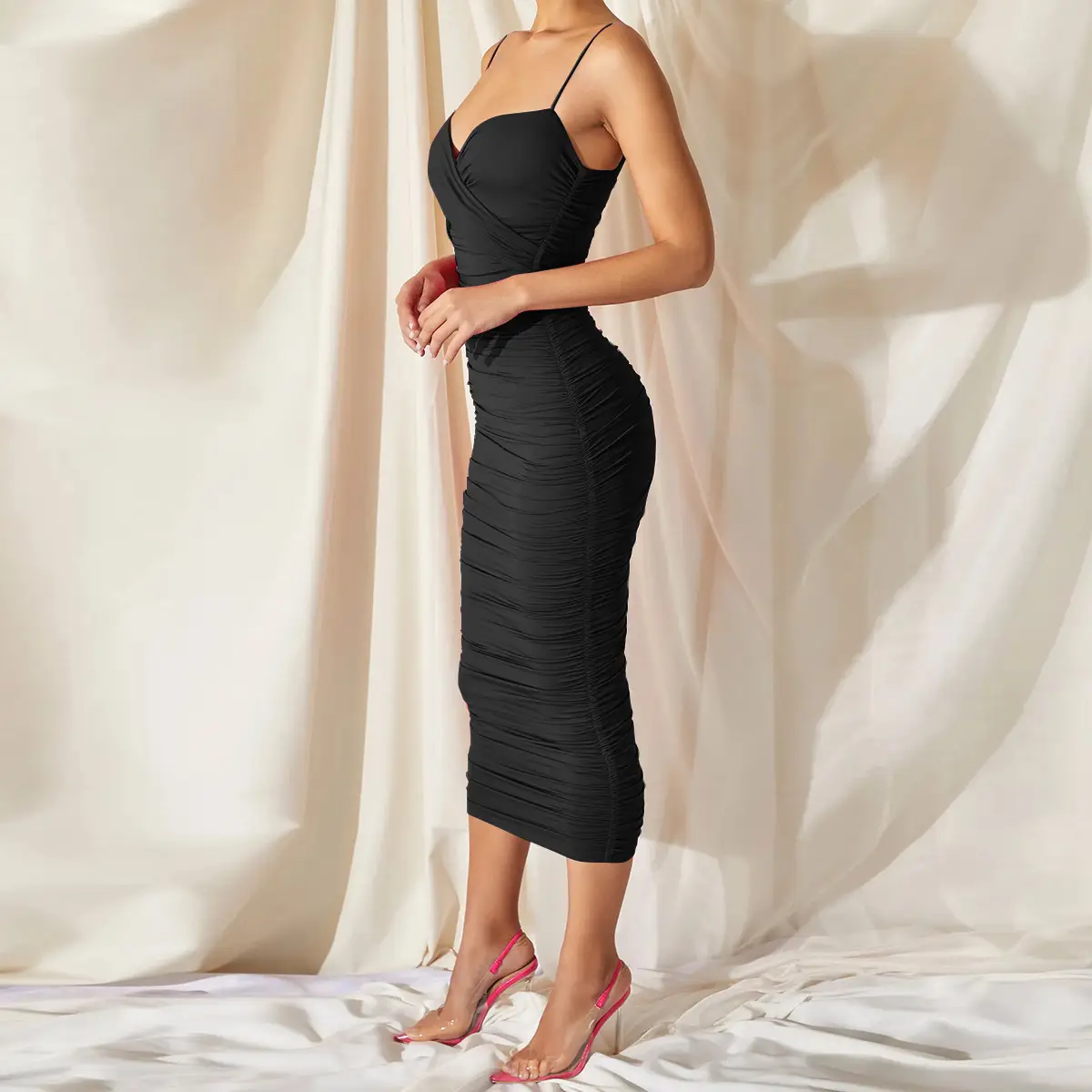 Maroon Backless Slim Sling Dress for Women - Image 6
