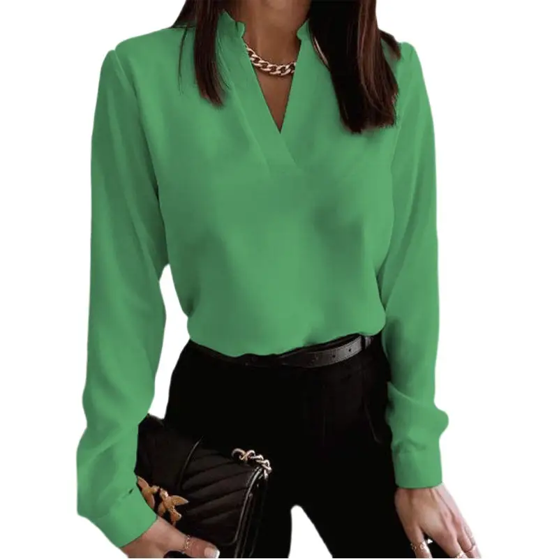 Black Marble Print Long Sleeve V-Neck Top for Women